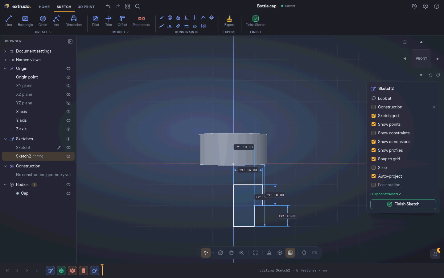 The adapter's section fully constrained by five dimensions