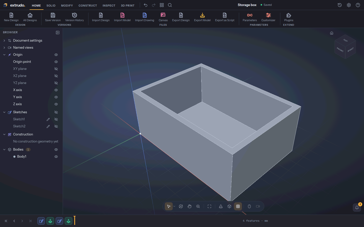 The box after changing three parameters