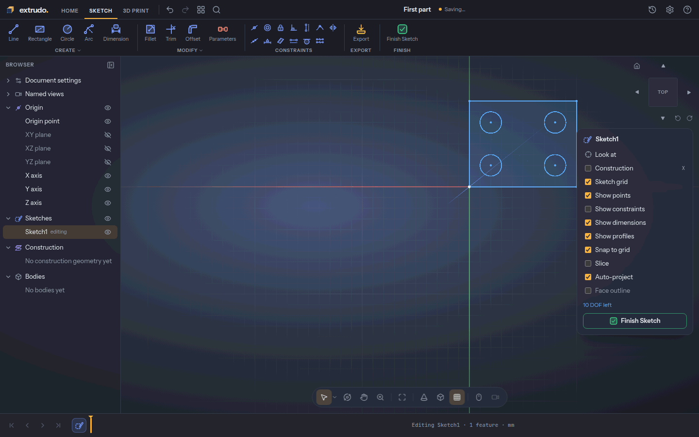 Four circles inside the plate outline